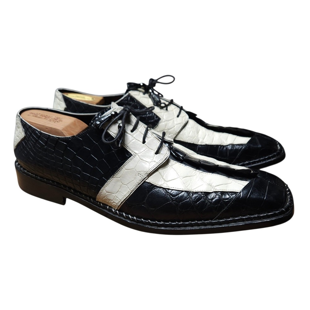 Mauri Alligator Shoes Mens 12 Black White Hornback Leather Oxfords Italy